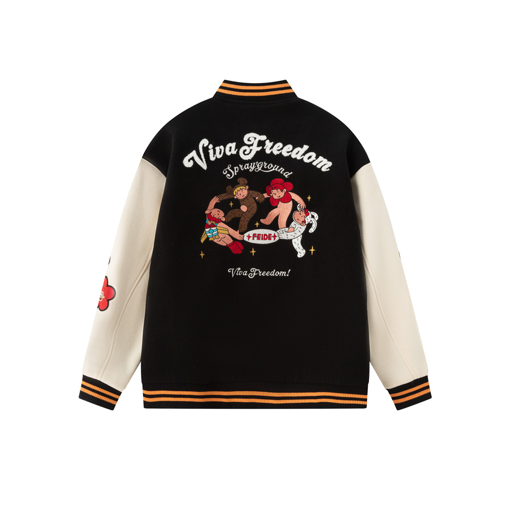 Sprayground X FEIDE Shark Logo Embroidered Cartoon Baseball Jacket Unisex WE131106