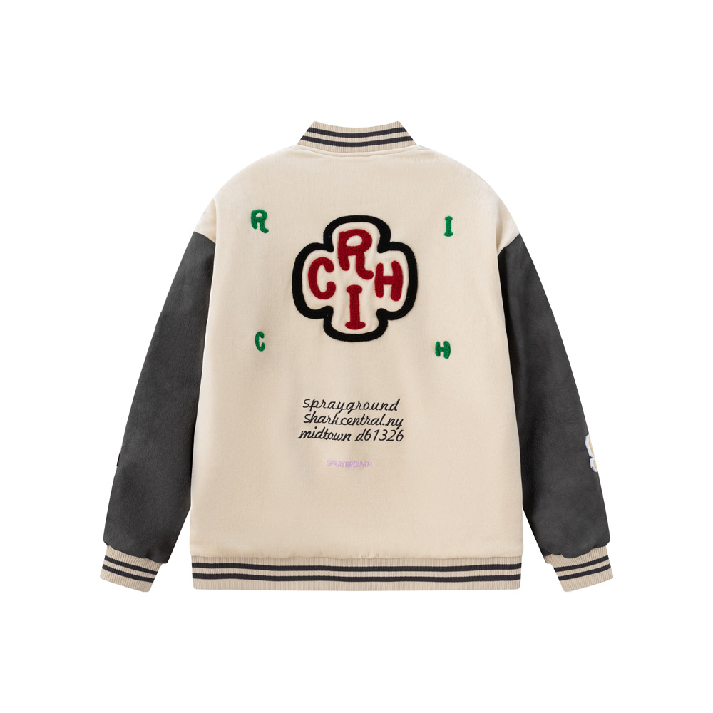 Sprayground X Money Tree Shark Logo Embroidered Velvet Varsity Jacket Unisex. WE131103