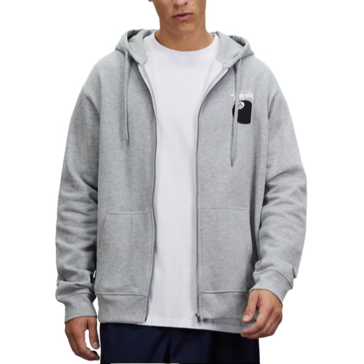 Stüssy 8-Ball Logo Zip Hoodie Jacket Retro American Style - Gray ST135AA24YGL