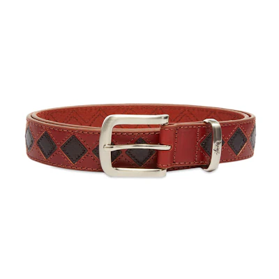 Stüssy Argyle Stitch Leather Belt Brown