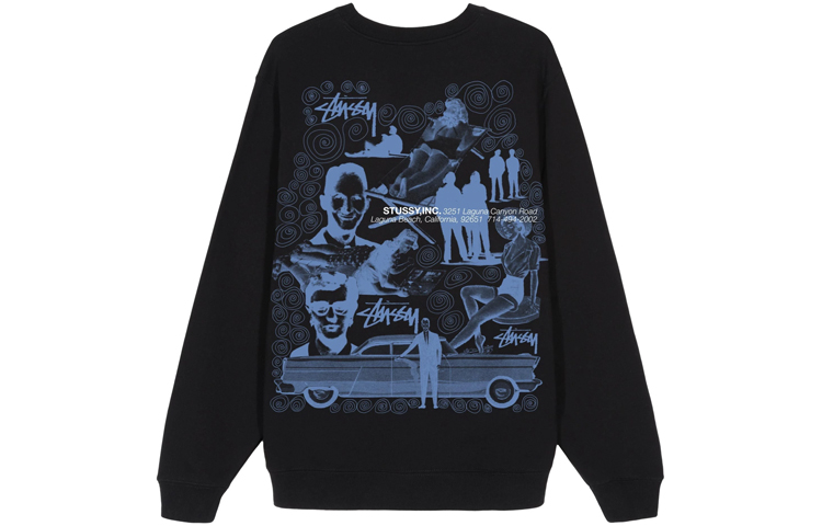 Stüssy Back Logo Graphic Crewneck Retro Unisex Sweatshirt Black 3913616