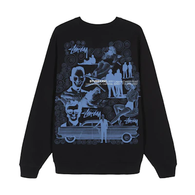Stüssy Back Logo Graphic Crewneck Retro Unisex Sweatshirt Black 3913616