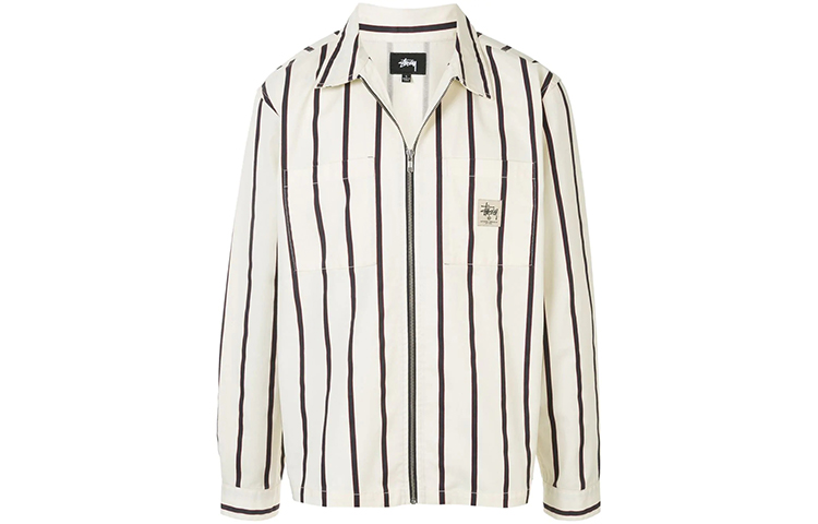 Stüssy Beige Striped Mandarin Collar Long Sleeve Vintage Jacket Men 1110092