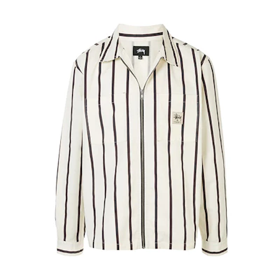 Stüssy Beige Striped Mandarin Collar Long Sleeve Vintage Jacket Men 1110092