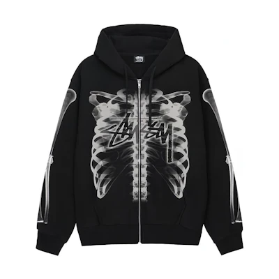 Stüssy Black Retro American Hoodie with Zip and Print Design 1974948