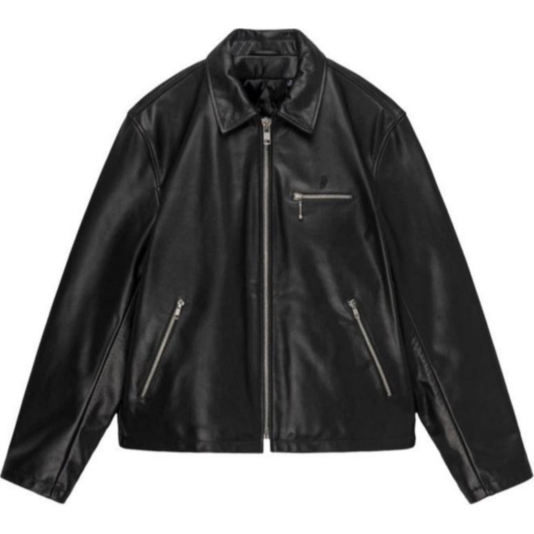 Stüssy Black Soft Zip-Up Retro Jacket with Fold-Over Collar 115668 BLAC