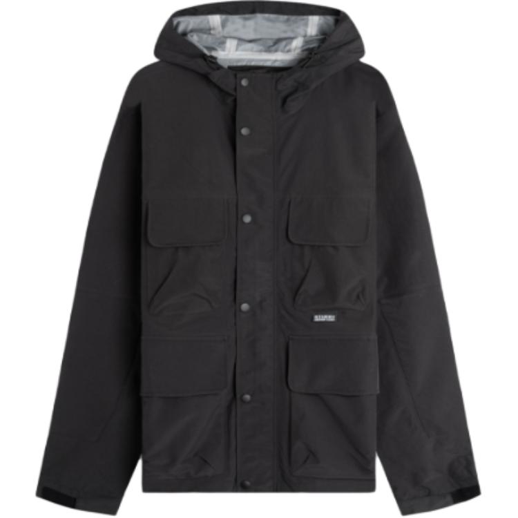 Stüssy Black Zip-Up Hoodie Jacket with Logo Print Retro Style 115529