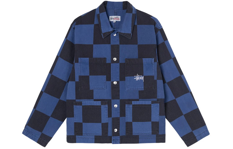 Stüssy Blue Retro Lettering Oversized Collar Jacket 115573