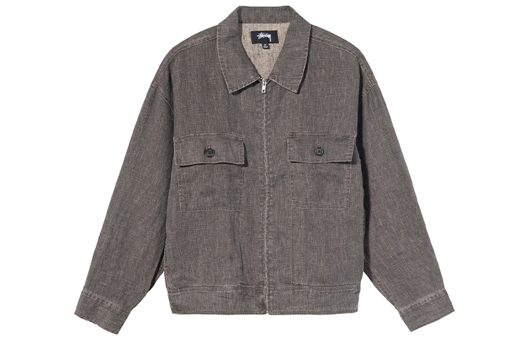 Stüssy Boxy Linen Zip Jacket Unisex Vintage Gray Casual Outerwear 115569