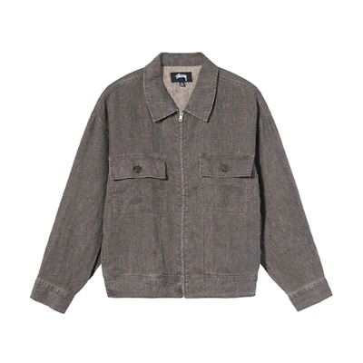 Stüssy Boxy Linen Zip Jacket Unisex Vintage Gray Casual Outerwear 115569