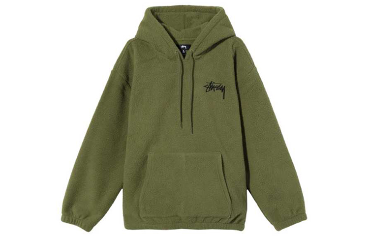 Stüssy Bronson Polar Fleece Hoodie Pullover with Embroidered Logo Unisex Style 218093