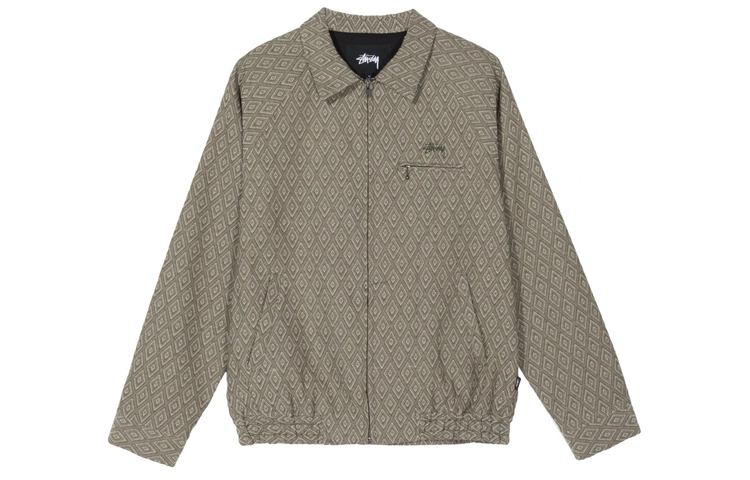 Stüssy Bryan Diamond Pattern Jacket Unisex Retro Khaki Full Print 115491