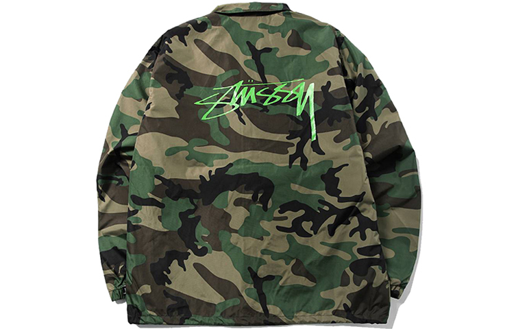 Stüssy Camo Coach Jacket with Back Logo Print Unisex Vintage Style 115402