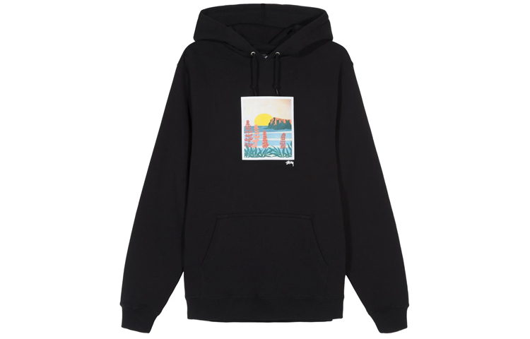 Stüssy Coastal Hood Black Retro Fleece Hoodie男女同款 1924468-BLACK