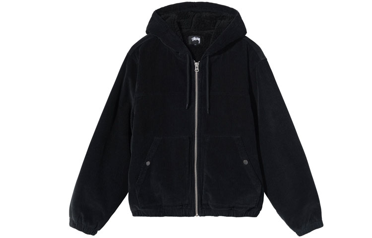 Stüssy Corduroy Work Jacket Black Unisex Vintage Thickened Hoodie Outerwear 115605