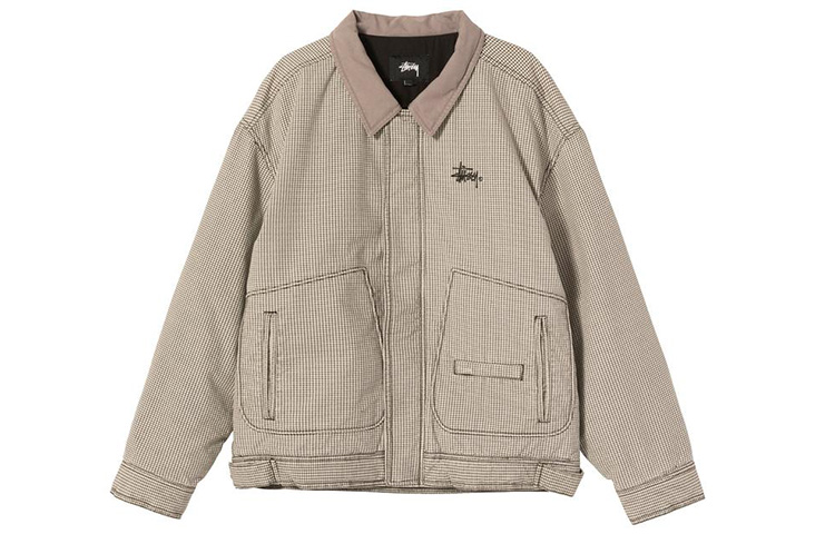 Stüssy Drizzler Plaid Bomber Retro Jacket Brown Check Unisex Long Sleeve 215146