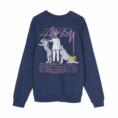 Stüssy Emperor Graphic Logo Navy Blue Retro Crewneck Sweatshirt for Men 1914474NAVY