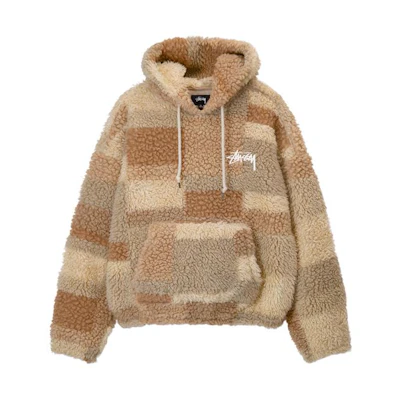 Stüssy Fleece Patchwork Colorblock Hoodie Khaki Unisex Vintage Style SUSSW118519MK