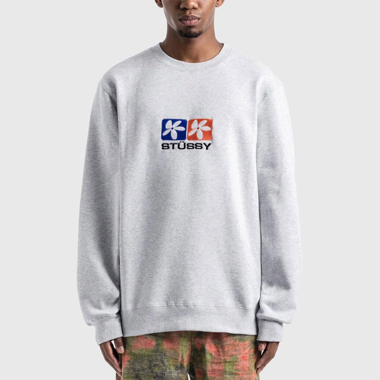 Stüssy Floral Embroidered Colorblock Pullover Sweatshirt Unisex Couple Style 118395-GY 圖 10