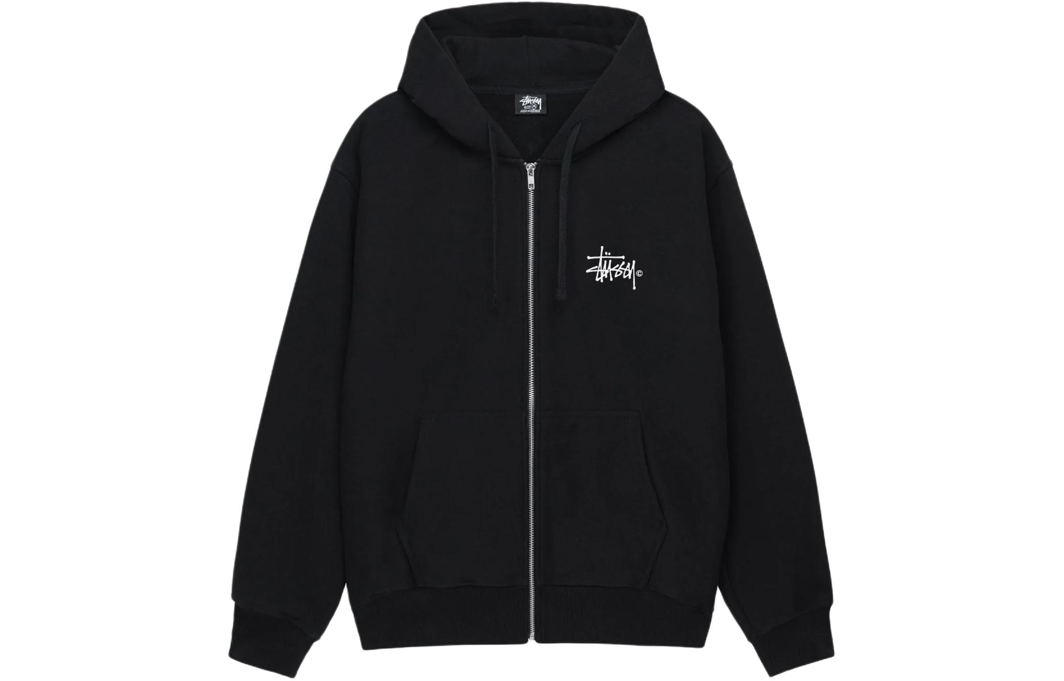 Stüssy Full-Zip Hoodie with Back Graphic Print Vintage Style Fleece - 1974977