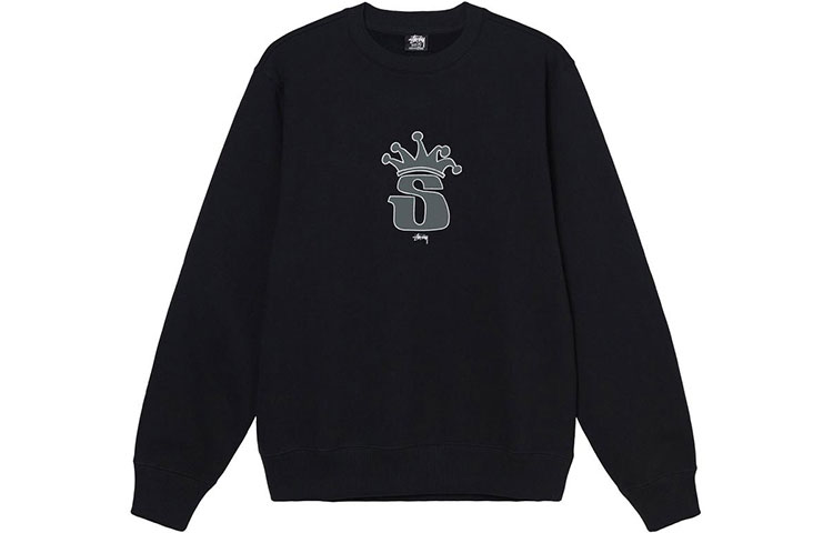 Stüssy FW21 Crown Crewneck Retro Sweatshirt Black 1914755 圖 2