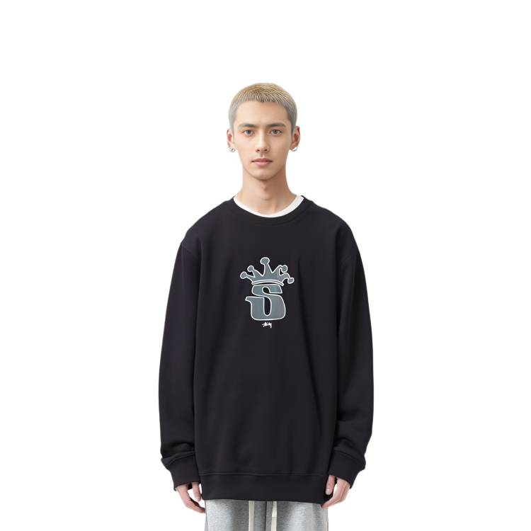 Stüssy FW21 Crown Crewneck Retro Sweatshirt Black 1914755 圖 4