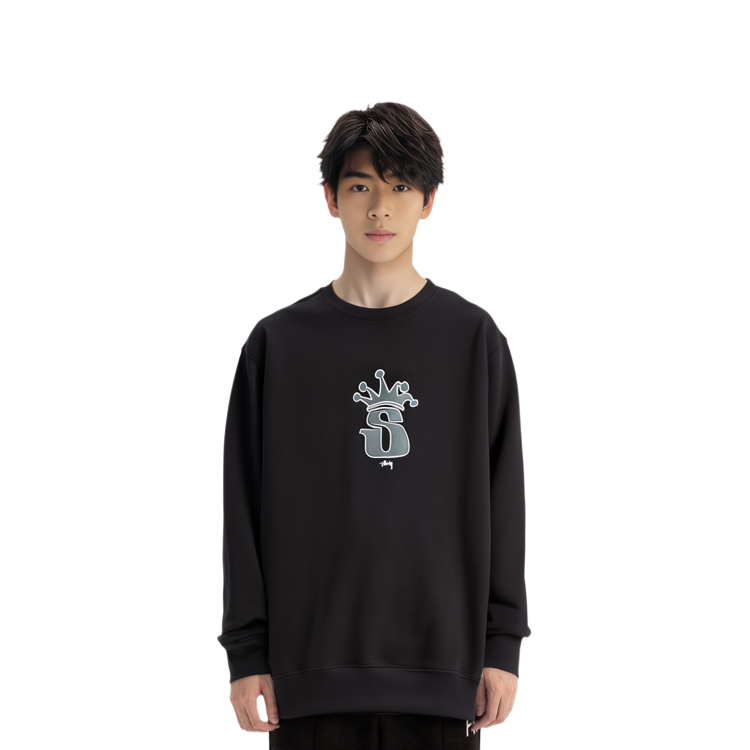 Stüssy FW21 Crown Crewneck Retro Sweatshirt Black 1914755 圖 5