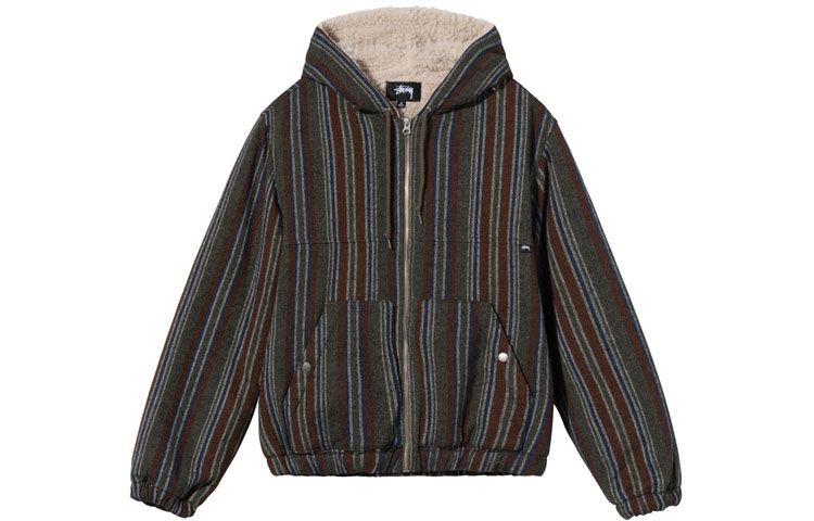 Stüssy FW21 Fleece-Lined Striped Hoodie Brown (Unisex Couples' Style) 1156061