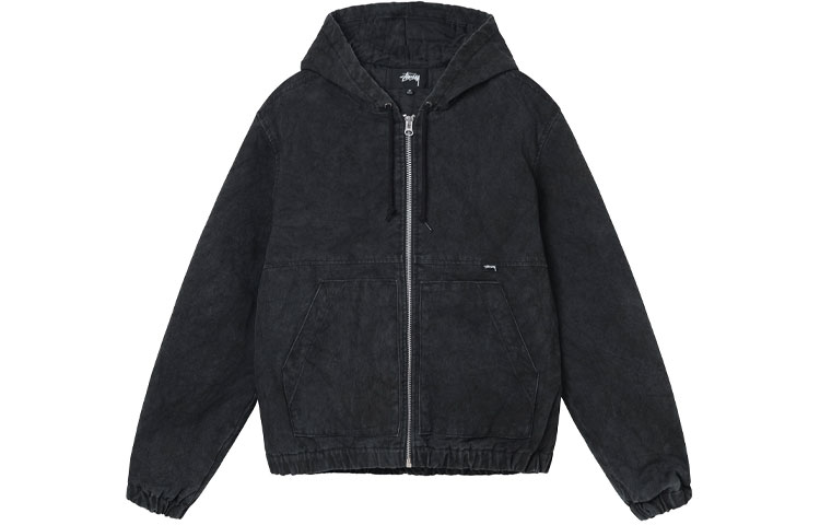 Stüssy FW21 Washed Canvas Vintage Hoodie Jacket Black Retro Style 115621