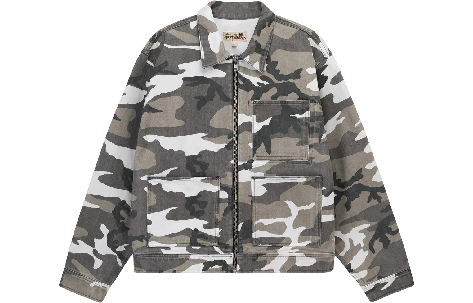 Stüssy FW22 Camouflage Zip Utility Jacket Green Retro Style 115681