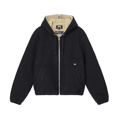 Stüssy FW22 Casentino Wool Work Jacket Black - Retro Wool Blend Zip Hoodie 115677