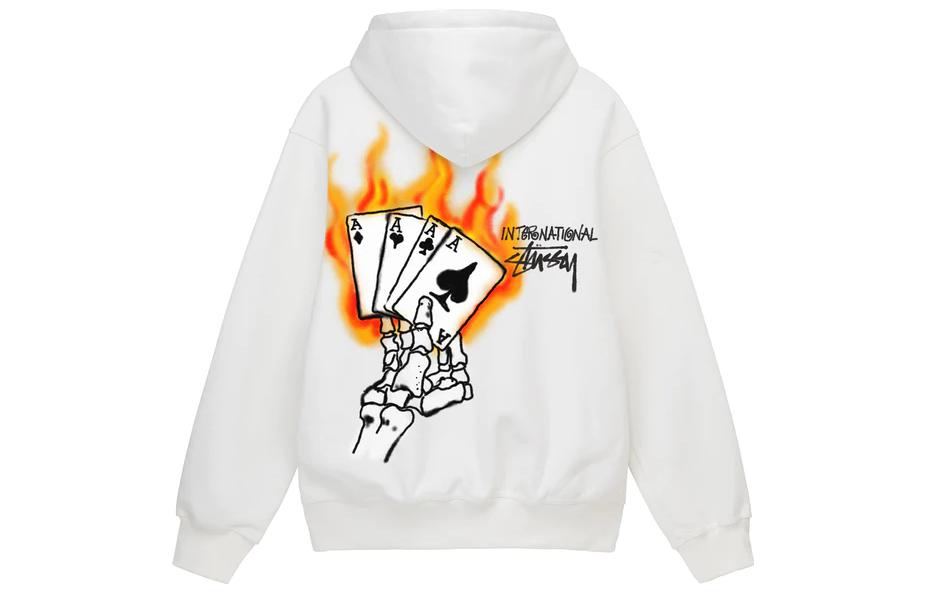 Stüssy FW22 Flaming Poker Skull Print Zip Hoodie Unisex Vintage Style 1974857T