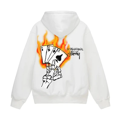 Stüssy FW22 Flaming Poker Skull Print Zip Hoodie Unisex Vintage Style 1974857T