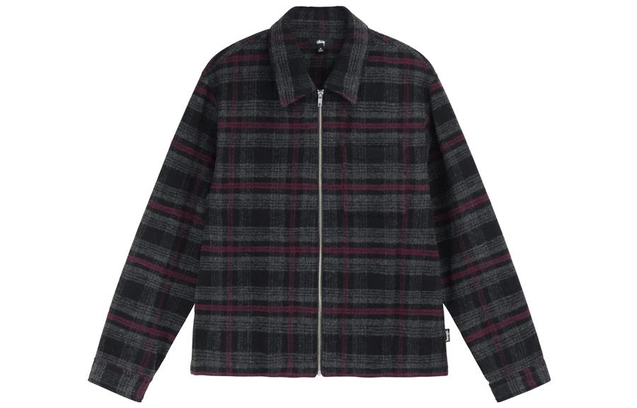 Stüssy FW22 Plaid Zip-Up Long Sleeve Retro Jacket for Men 1110267