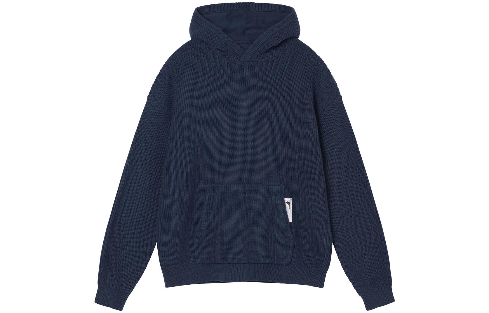 Stüssy FW22 Solid Color Knit Hoodie Retro American Style Sweatshirt 117138