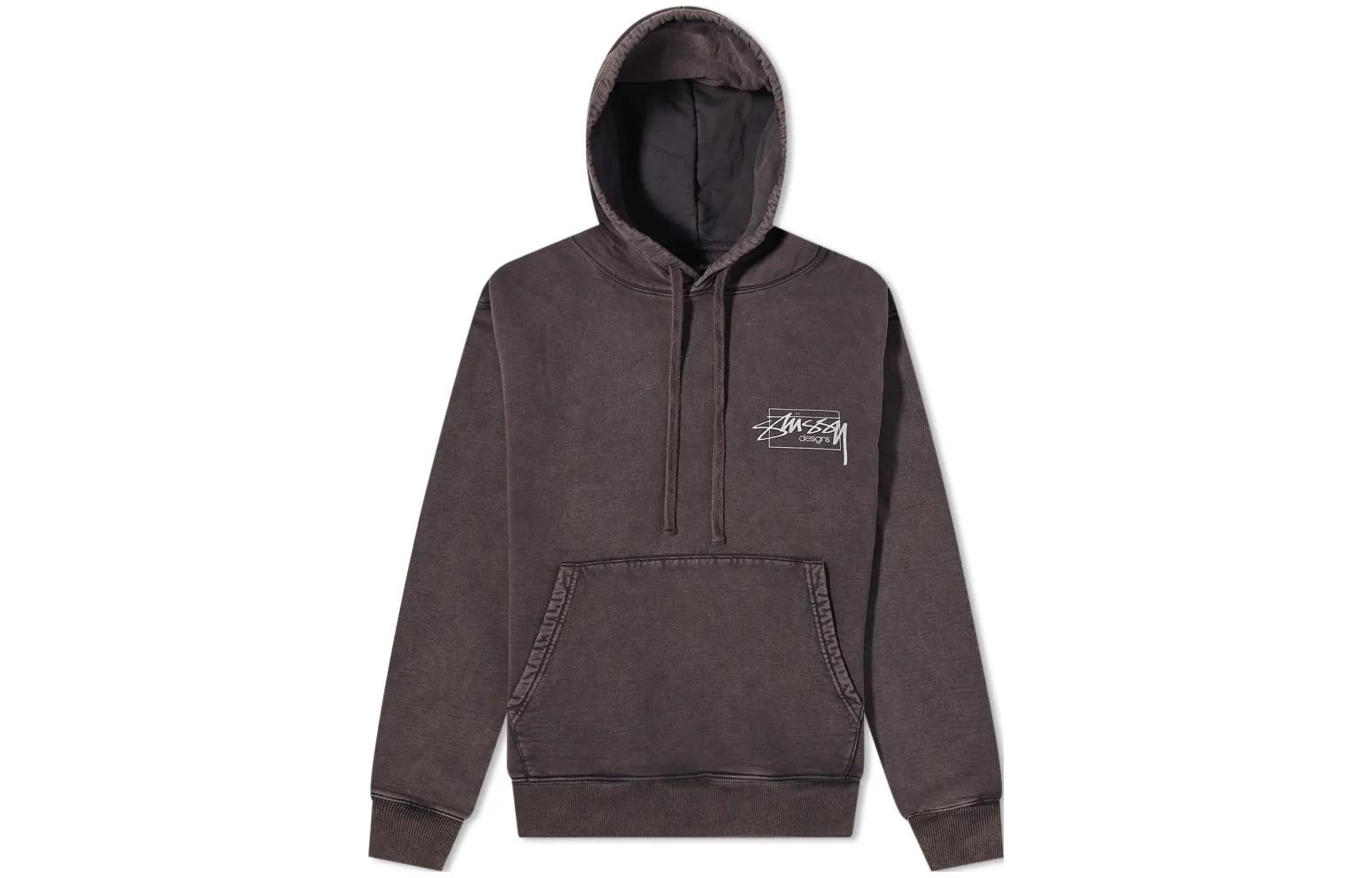Stüssy FW22 Solid Color Vintage Print Hoodie Brown Retro Style 118485-BLAC