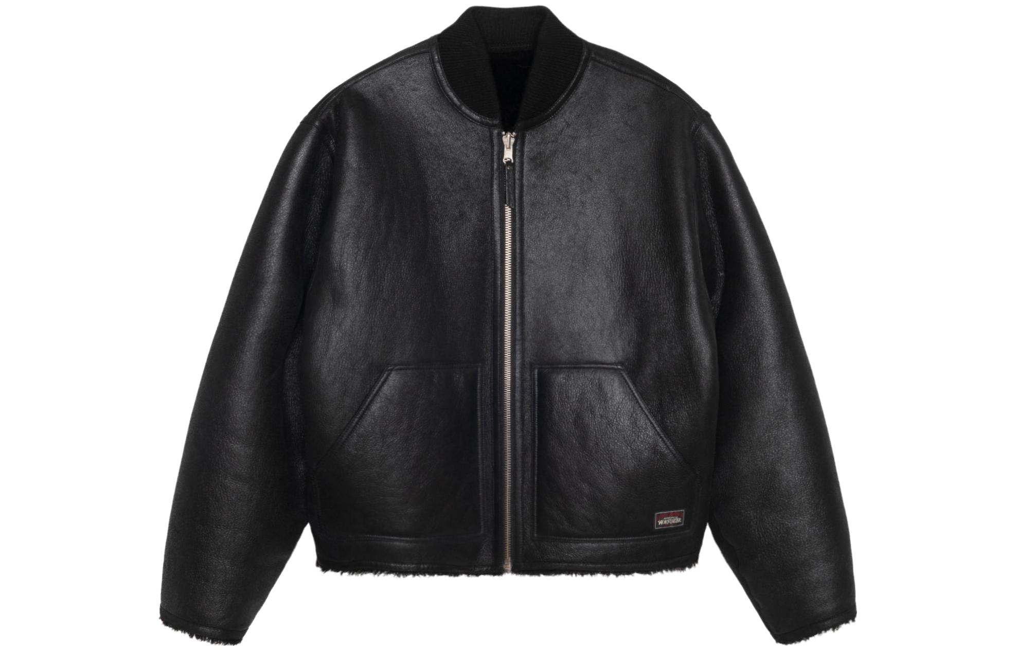 Stüssy FW23 Reversible Shearling Flight Jacket Unisex Black Retro Style 115741