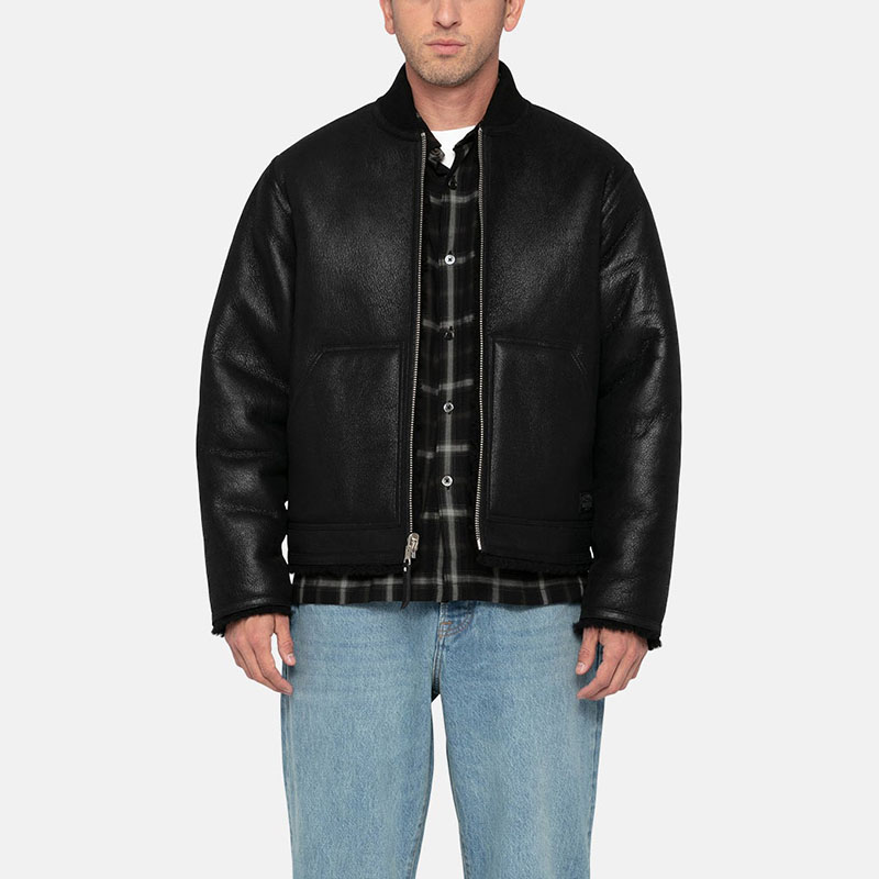 Stüssy FW23 Reversible Shearling Flight Jacket Unisex Black Retro Style 115741 圖 6