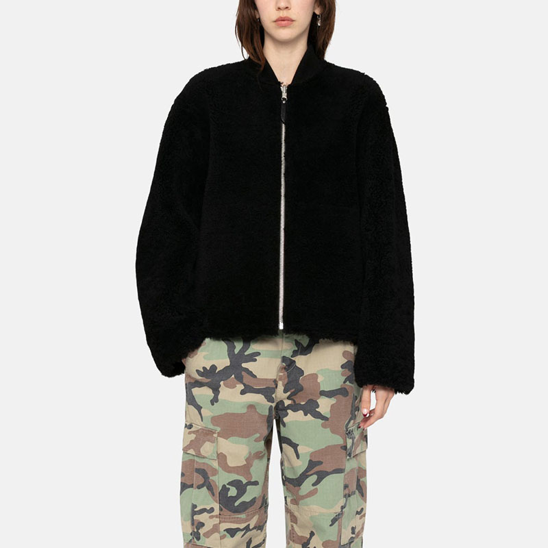 Stüssy FW23 Reversible Shearling Flight Jacket Unisex Black Retro Style 115741 圖 7