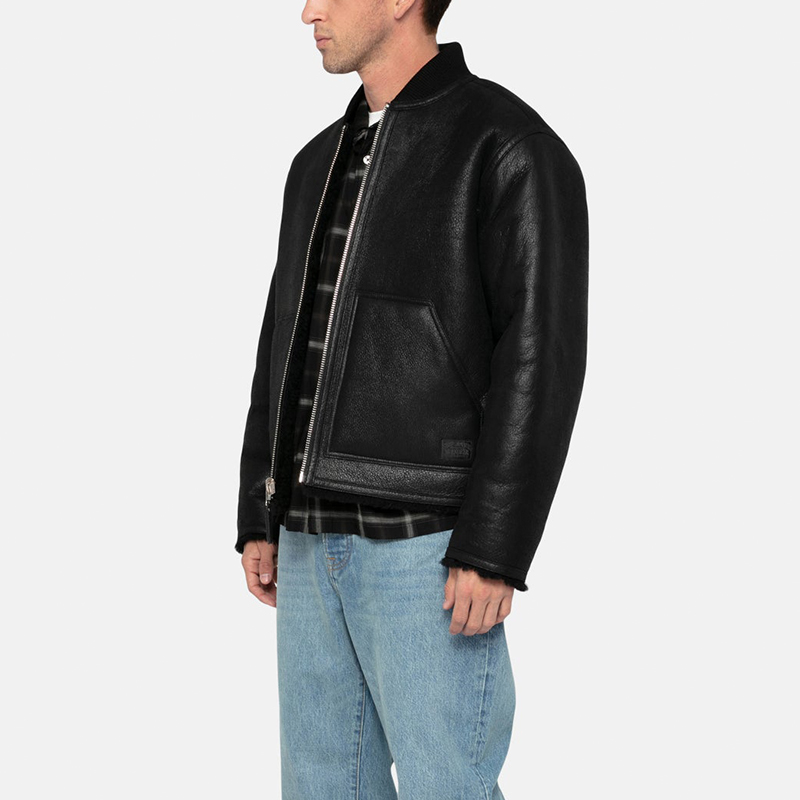 Stüssy FW23 Reversible Shearling Flight Jacket Unisex Black Retro Style 115741 圖 9