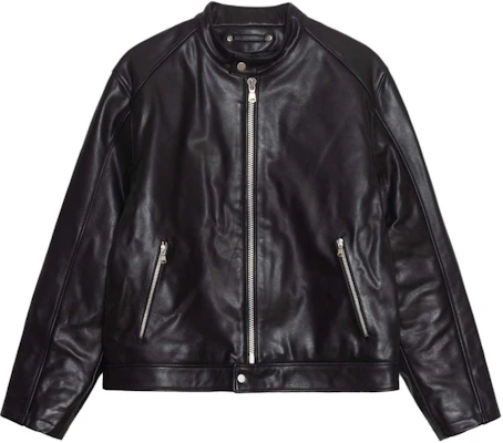 Stüssy FW24 复古男女同款机车风皮夹克拉链外套 115771-STUSSY Buy Stüssy FW24 复古男女同款机车风皮夹克拉链外套 115771-STUSSY