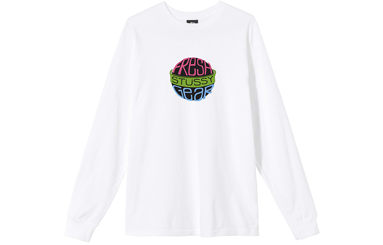 Stüssy Gear Print Crewneck Pullover Sweatshirt Unisex White Retro Style 1994676