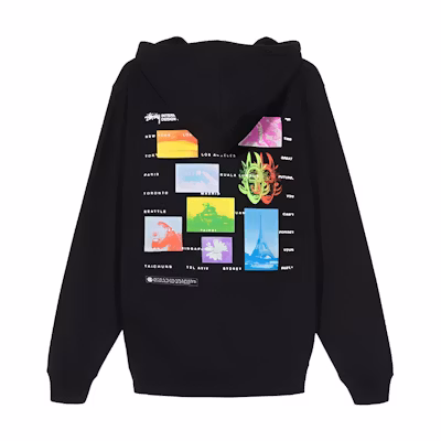 Stüssy Great Future Hoodie Black Unisex Retro Style with Colorful Logo Print 1924444