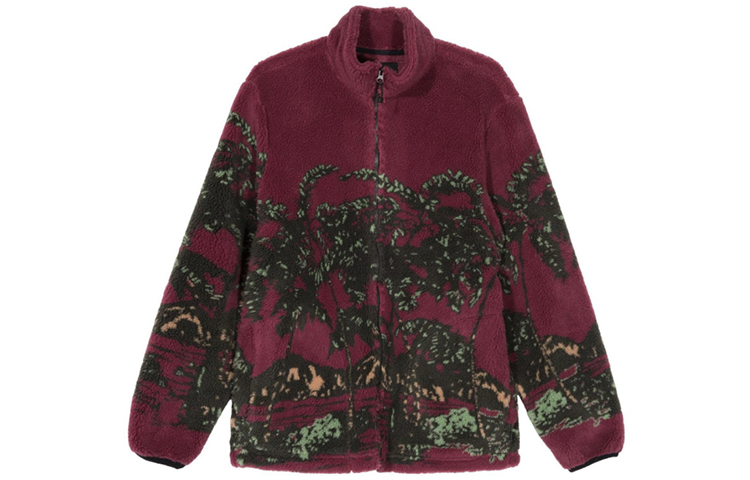 Stüssy Hawaiian Jacquard Jacket Berry Color Retro American Style 118328