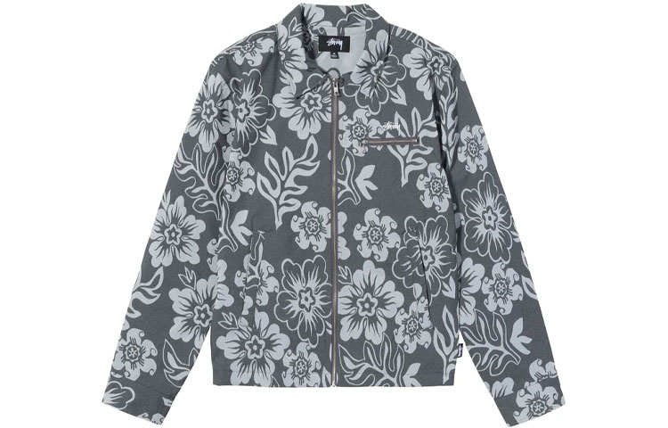 Stüssy Hawaiian Zip Jacket Black Retro Unisex Summer Print Jacket 115568
