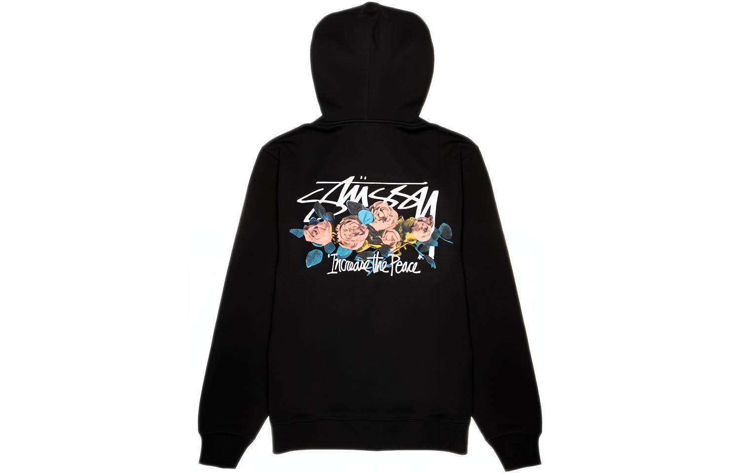 Stüssy ITP Roses Hoodie Black Unisex Vintage Rose Graphic Sweatshirt 1924574