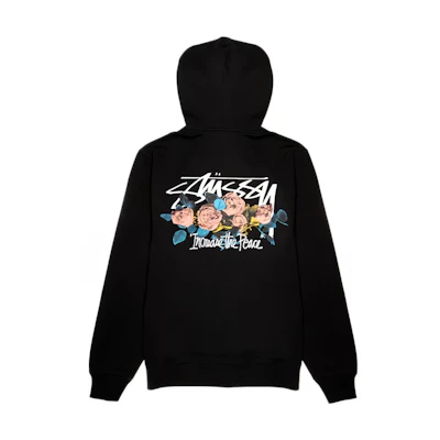 Stüssy ITP Roses Hoodie Black Unisex Vintage Rose Graphic Sweatshirt 1924574