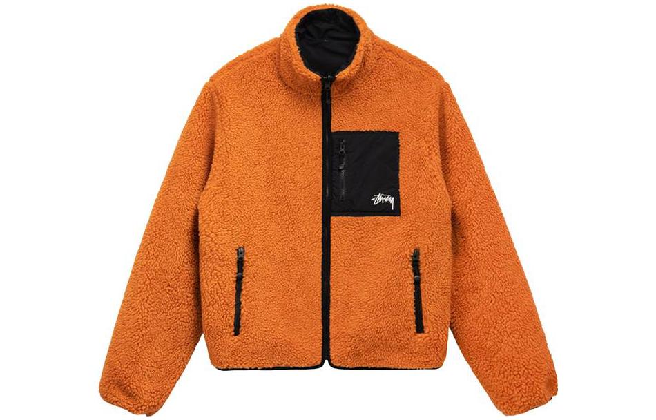 Stüssy Letter Print High-Neck Retro Jacket Orange/Black Unisex Casual Style 118498-ORAN
