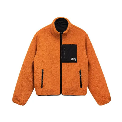 Stüssy Letter Print High-Neck Retro Jacket Orange/Black Unisex Casual Style 118498-ORAN