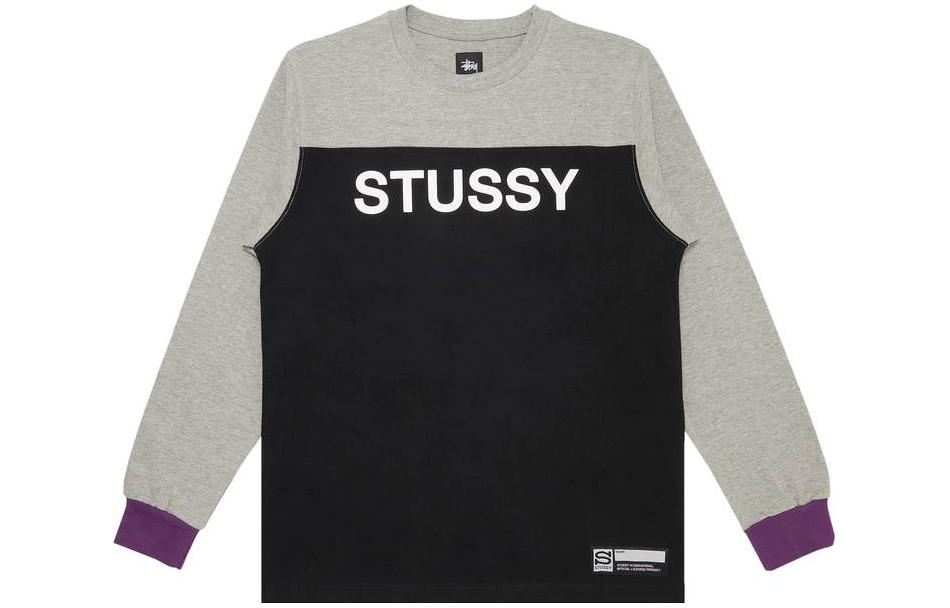 Stüssy Letter Print Patchwork Crewneck Sweatshirt Black Mens Vintage Style 114644